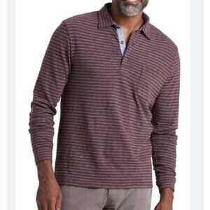 Faherty Men’s Maroon Striped Long Sleeve Polo Shirt Size Medium Organic Cotton